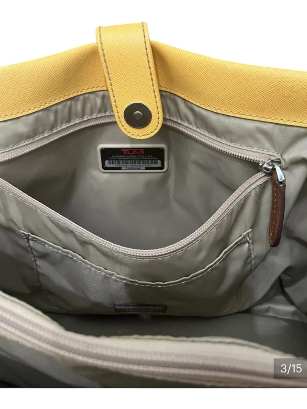 Tumi Yellow Tote with Tan Leather Pull and Silver Hardware